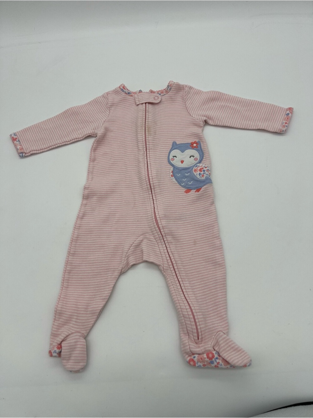 CARTERS Baby Girl Pink Striped Owl One Piece Footie Long Sleeves Sz 6 Months